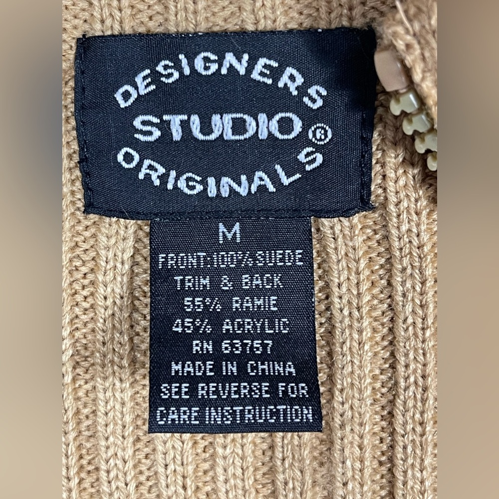 Designers Studio Originals Suede Front Sweater Vest Womens Tan Camel Zip Sz M - Picture 10 of 10